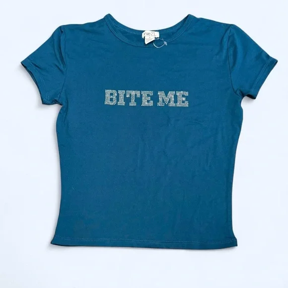 Y2K Rhinestone “Bite Me” Baby Tee – rue21 - Picture 2 of 3
